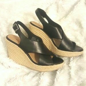 Espadrille Wedge Faux Leather Heel Sandals